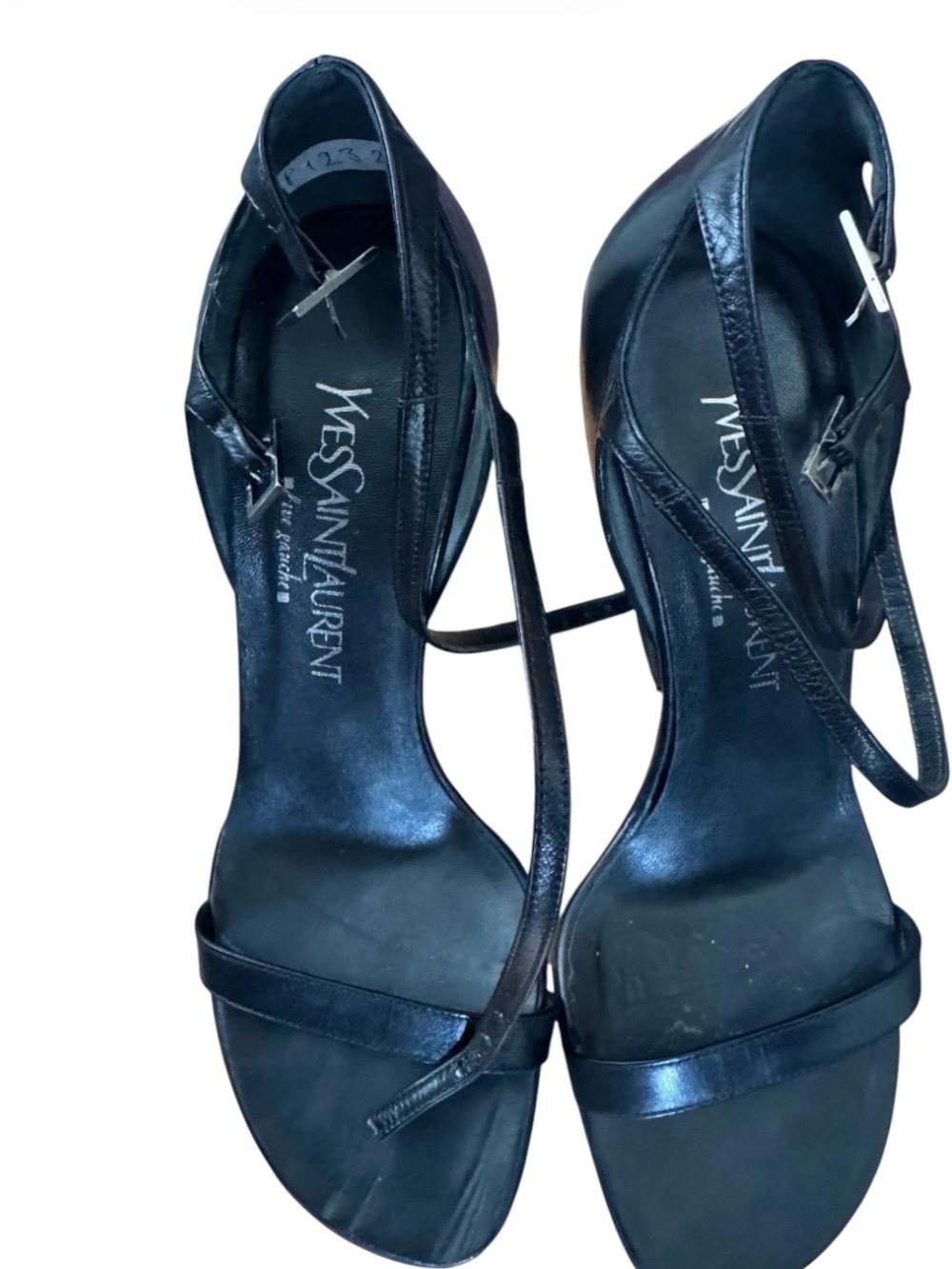 Yves Saint Laurent Black Leather Ankle-Strap Heels